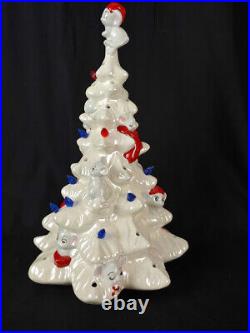 Vintage White 15 Ceramic Christmas Tree with Mice Needs Lamp & Lights