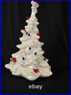 Vintage White 15 Ceramic Christmas Tree with Mice Needs Lamp & Lights