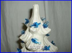 Vintage White 16 1/2 Ceramic Lit Christmas Tree with56 Bluebirds Works