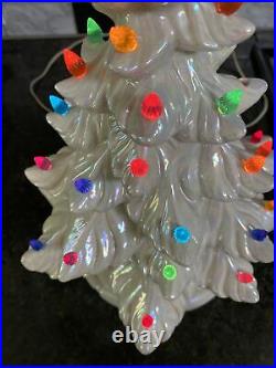 Vintage White 17 1970s Ceramic Iridescent Hand painted Christmas Tree Holiday
