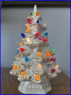 Vintage White And Gold Tree 11 With Base Holland Mold Ceramic Christmas Tree