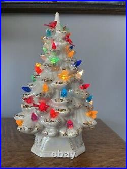 Vintage White And Gold Tree 11 With Base Holland Mold Ceramic Christmas Tree