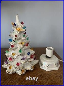 Vintage White And Gold Tree 11 With Base Holland Mold Ceramic Christmas Tree