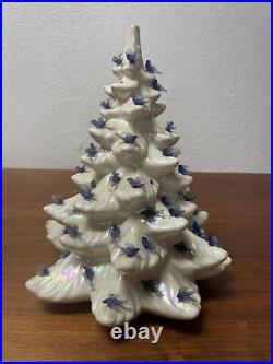 Vintage White Ceramic Christmas Tree 15 Bluebirds No Star Holiday KG JD