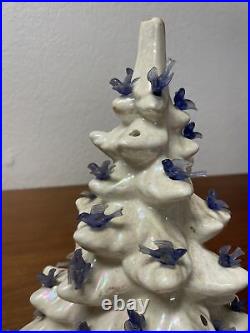 Vintage White Ceramic Christmas Tree 15 Bluebirds No Star Holiday KG JD