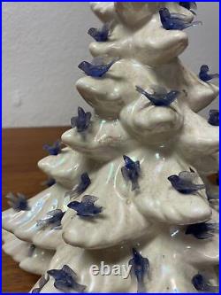 Vintage White Ceramic Christmas Tree 15 Bluebirds No Star Holiday KG JD