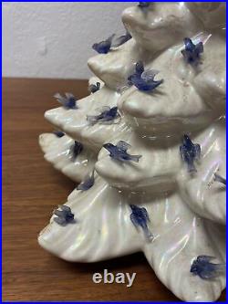 Vintage White Ceramic Christmas Tree 15 Bluebirds No Star Holiday KG JD