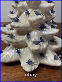 Vintage White Ceramic Christmas Tree 15 Bluebirds No Star Holiday KG JD