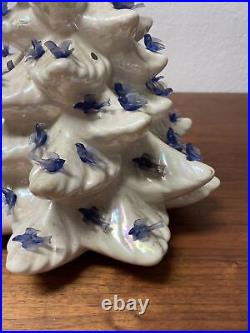 Vintage White Ceramic Christmas Tree 15 Bluebirds No Star Holiday KG JD