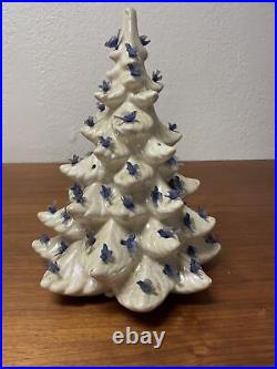 Vintage White Ceramic Christmas Tree 15 Bluebirds No Star Holiday KG JD