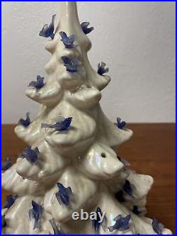 Vintage White Ceramic Christmas Tree 15 Bluebirds No Star Holiday KG JD