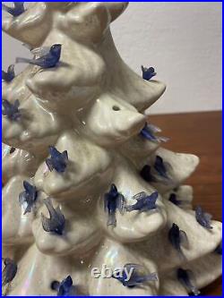 Vintage White Ceramic Christmas Tree 15 Bluebirds No Star Holiday KG JD