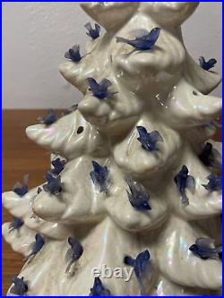 Vintage White Ceramic Christmas Tree 15 Bluebirds No Star Holiday KG JD