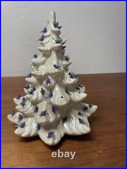 Vintage White Ceramic Christmas Tree 15 Bluebirds No Star Holiday KG JD