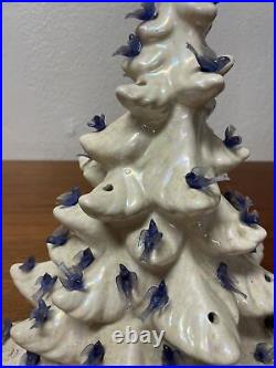 Vintage White Ceramic Christmas Tree 15 Bluebirds No Star Holiday KG JD