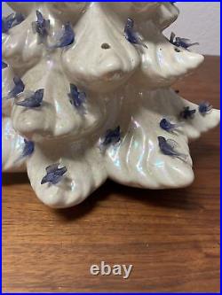 Vintage White Ceramic Christmas Tree 15 Bluebirds No Star Holiday KG JD