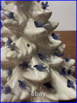 Vintage White Ceramic Christmas Tree 15 Bluebirds No Star Holiday KG JD