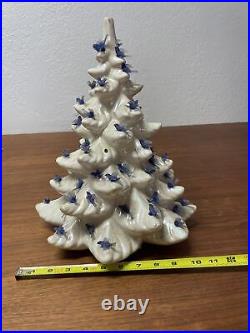 Vintage White Ceramic Christmas Tree 15 Bluebirds No Star Holiday KG JD