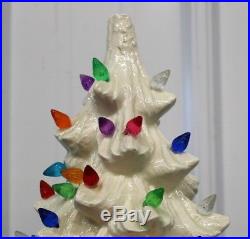 Vintage White Ceramic Christmas Tree 24 tall 16 Wide 2 piece Lighted RARE