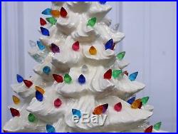 Vintage White Ceramic Christmas Tree 24 tall 16 Wide 2 piece Lighted RARE
