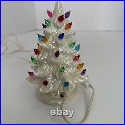 Vintage White Ceramic Christmas Tree PEARLIZED Multi Lights 7 Electric MCM