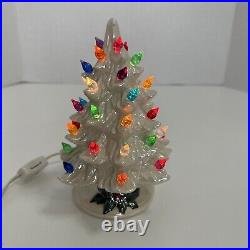 Vintage White Ceramic Christmas Tree PEARLIZED Multi Lights 7 Electric MCM