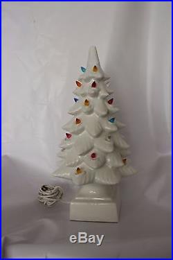 Vintage White Ceramic Christmas Tree Two Piece Lighted Xmas Tree Decor 17 Inch