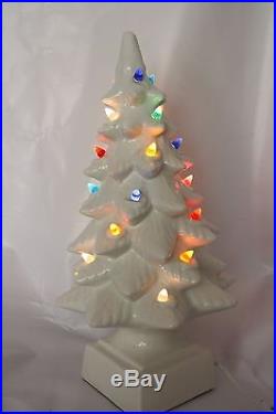 Vintage White Ceramic Christmas Tree Two Piece Lighted Xmas Tree Decor 17 Inch