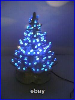 Vintage White Ceramic Christmas Tree With Base Blue Bulbs 17 Works Please Read