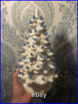 Vintage White Ceramic Christmas Tree With Blue Lights And Birds 15 Read Details