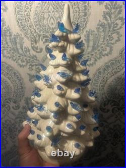 Vintage White Ceramic Christmas Tree With Blue Lights And Birds 15 Read Details