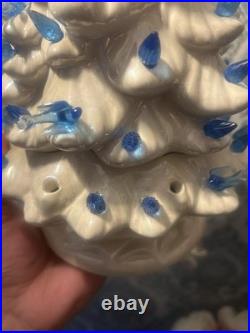 Vintage White Ceramic Christmas Tree With Blue Lights And Birds 15 Read Details