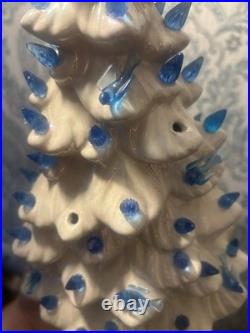 Vintage White Ceramic Christmas Tree With Blue Lights And Birds 15 Read Details