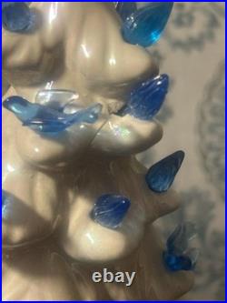 Vintage White Ceramic Christmas Tree With Blue Lights And Birds 15 Read Details