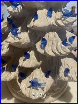 Vintage White Ceramic Christmas Tree with Blue Birds Base & Bulb 16.5 PA 87 Nice