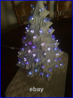 Vintage White Ceramic Christmas Tree with Blue Birds Base & Bulb 16.5 PA 87 Nice
