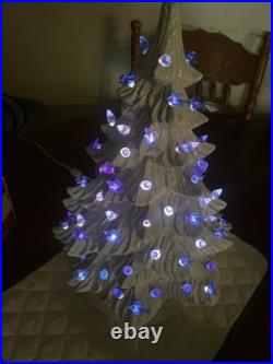 Vintage White Ceramic Christmas Tree with Blue Birds Base & Bulb 16.5 PA 87 Nice