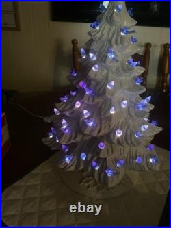 Vintage White Ceramic Christmas Tree with Blue Birds Base & Bulb 16.5 PA 87 Nice