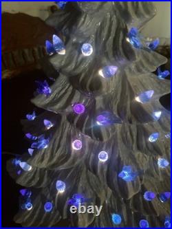 Vintage White Ceramic Christmas Tree with Blue Birds Base & Bulb 16.5 PA 87 Nice