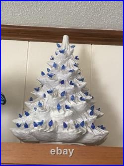 Vintage White Ceramic Christmas Tree with Blue Birds Base & Bulb 16.5 PA 87 Nice Vintage White Ceramic Christmas Tree with Blue Birds Base & Bulb 16.5 PA 87 Nice