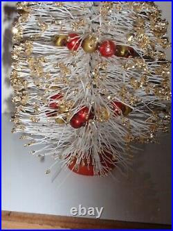 Vintage White Glitter Bottle Brush Christmas Tree Mercury Glass Garland 11 Euc