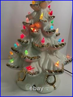 Vintage White Light Up Christmas Tree Gold Flocking Atlantic Mold Bulbs Filled