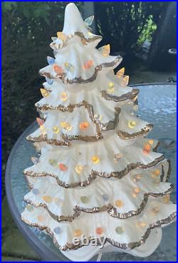 Vintage White Light Up Christmas Tree With Gold Flocking 16