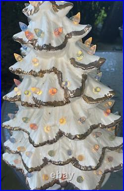 Vintage White Light Up Christmas Tree With Gold Flocking 16