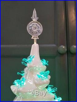Vintage White Lighted Ceramic Christmas Tree 16.5 blue birds clear star