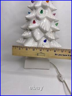 Vintage White Lighted Ceramic Christmas Tree With Square Base 17 tall x 9 wide