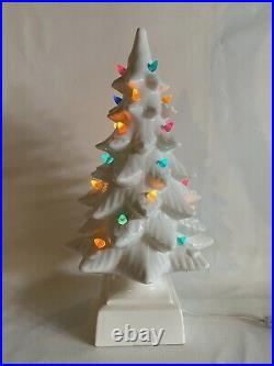 Vintage White Lighted Ceramic Christmas Tree With Square Base 17 tall x 9 wide