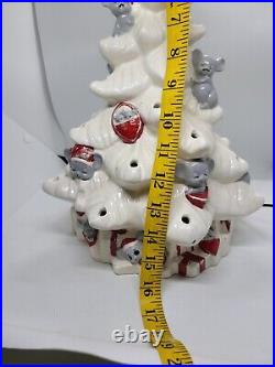 Vintage White Lighted Ceramic Christmas Tree with Mice replacement bulbs