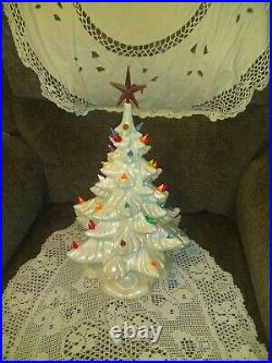 Vintage White Pearlized Ceramic Christmas Tree with Star 19 Tall