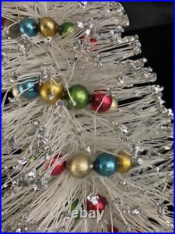 Vintage White & Silver 13 Bottle Brush Christmas Tree Glass Ball Garland